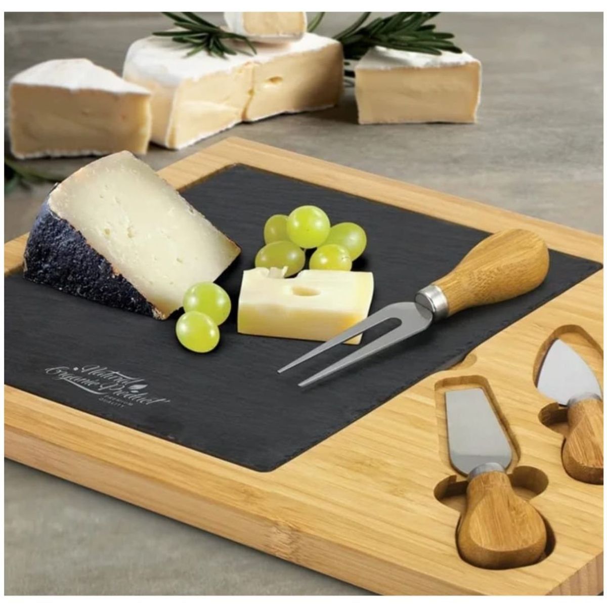 GENERICO - Tabla de Quesos & Charcuteria con Pizarra Extraible en Bambu