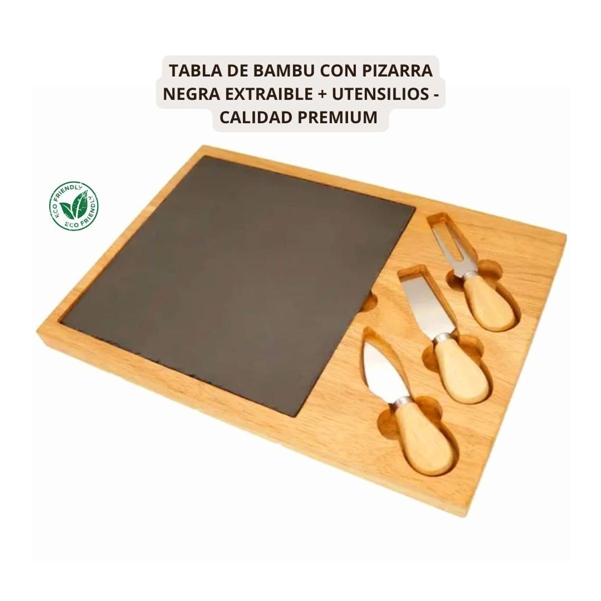 GENERICO - Tabla de Quesos & Charcuteria con Pizarra Extraible en Bambu