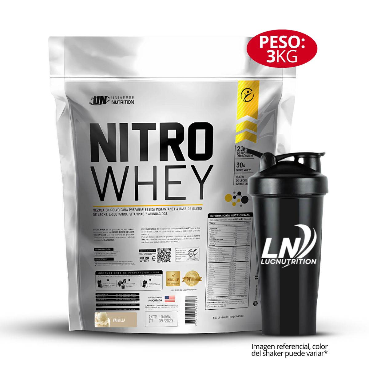 UNIVERSE NUTRITION - Nitro whey 3 Kg Proteína Whey Sabor Vainilla + Shaker