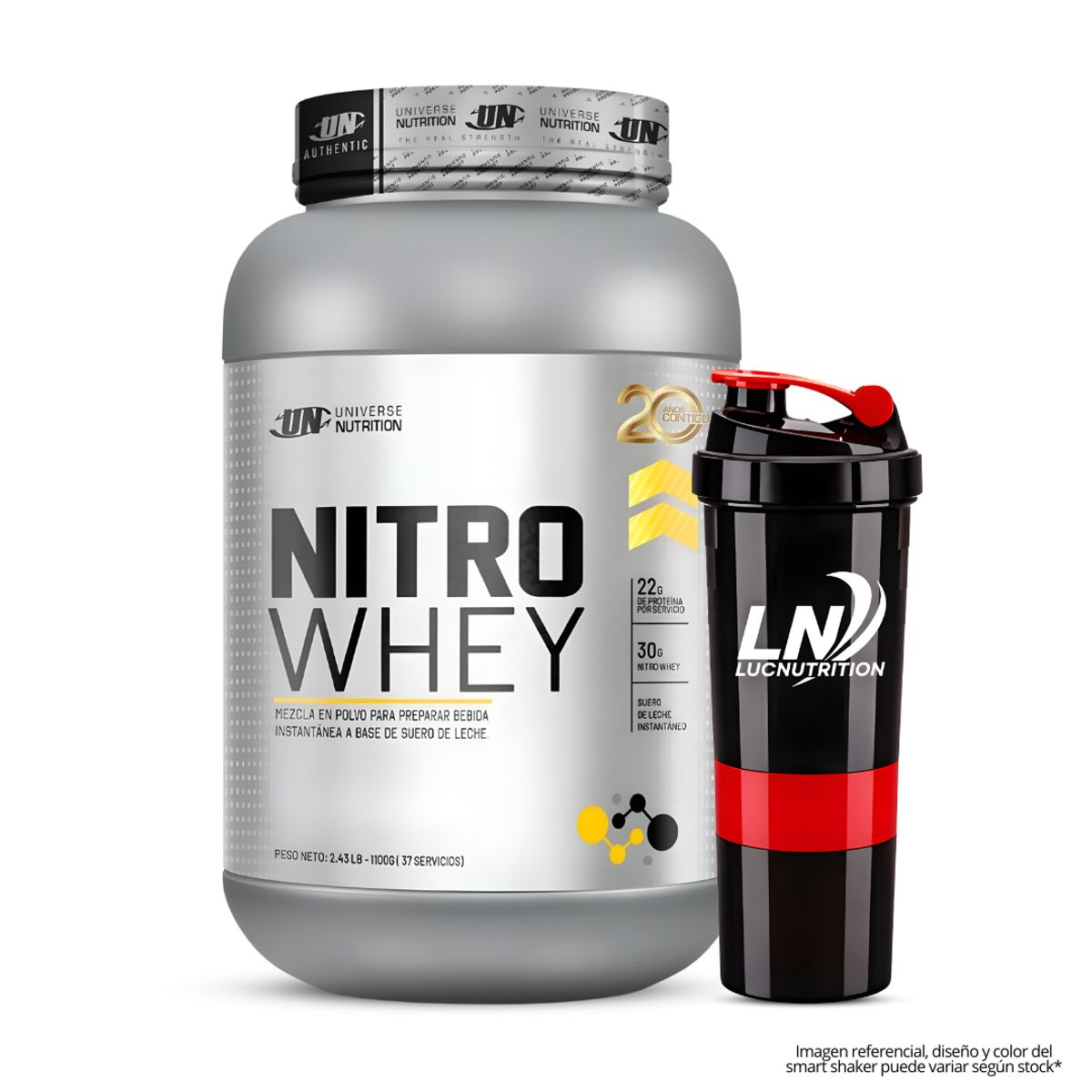 UNIVERSE NUTRITION - Nitro Whey 1.1 kg Proteina - Cookie and Cream + Smart Shaker 3 Cuerpos