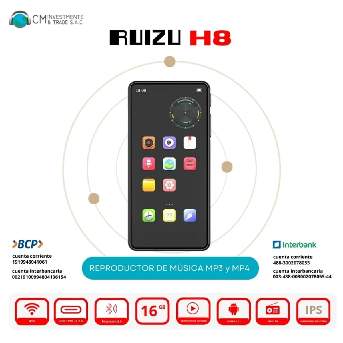 GENERICO - Reproductor MP3/MP4 RUIZU H8 Wifi Android 5.1