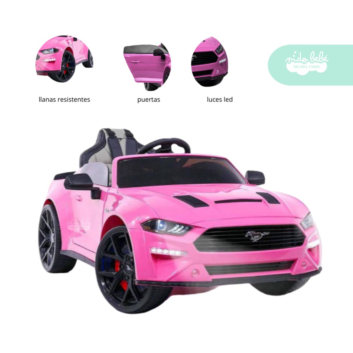 GENERICO - Carrito a Batería para niño Mustang color Rosado