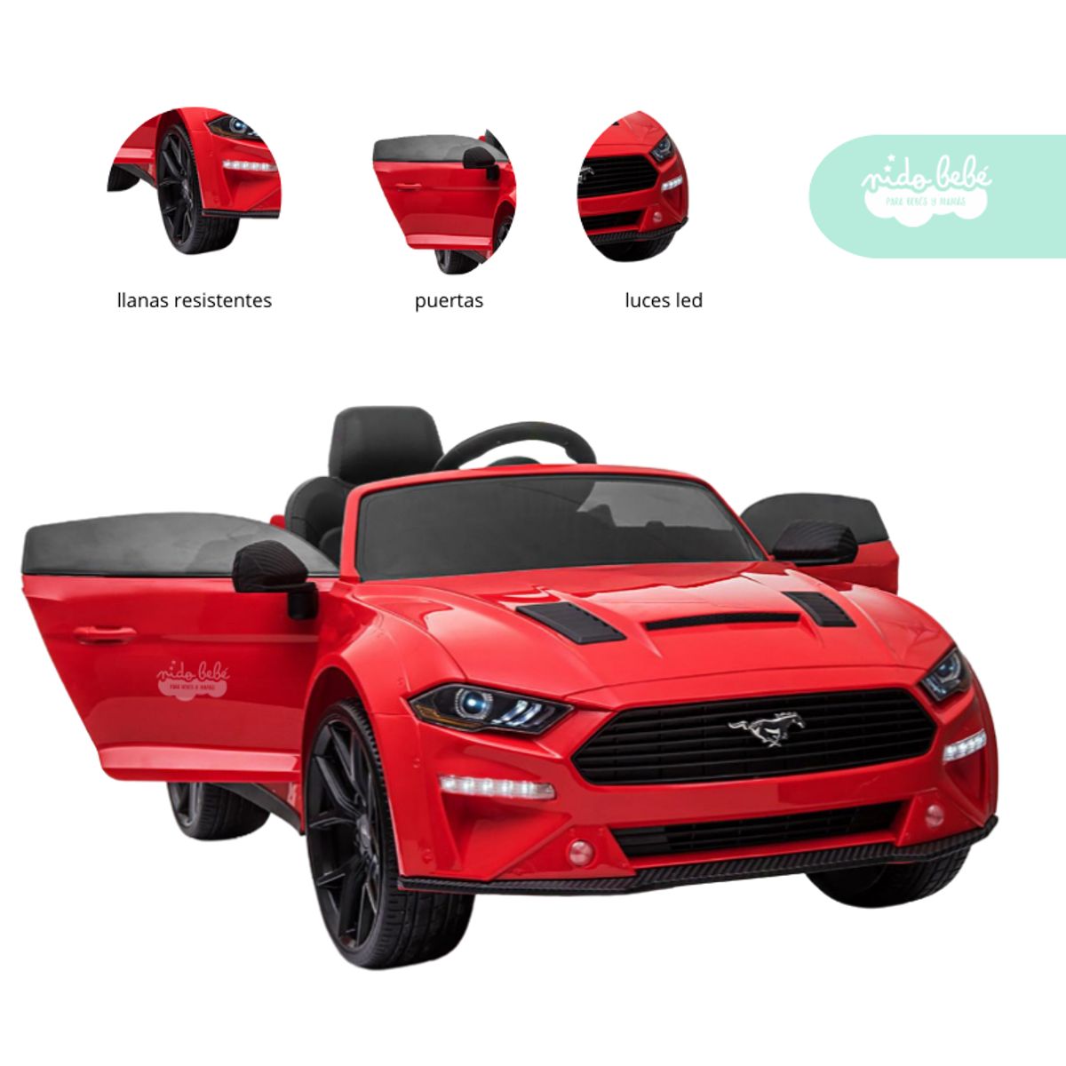 GENERICO - Carrito a Batería para niño Mustang color Rojo