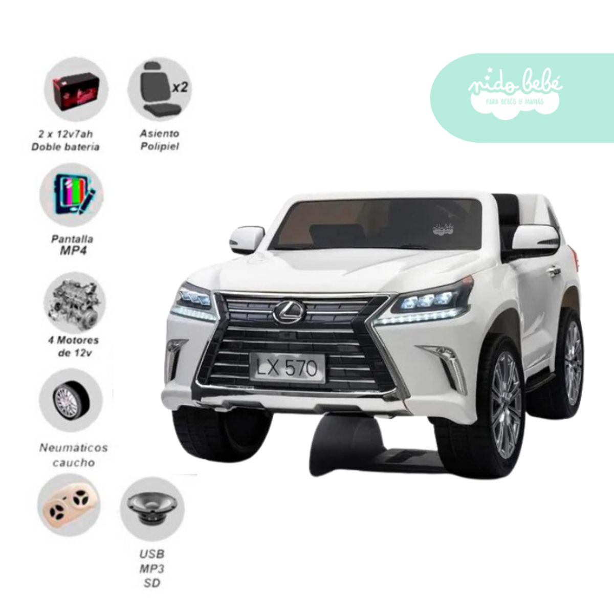 GENERICO - Carrito a Batería para niño Ford LEXUS LICENCED color Blanco