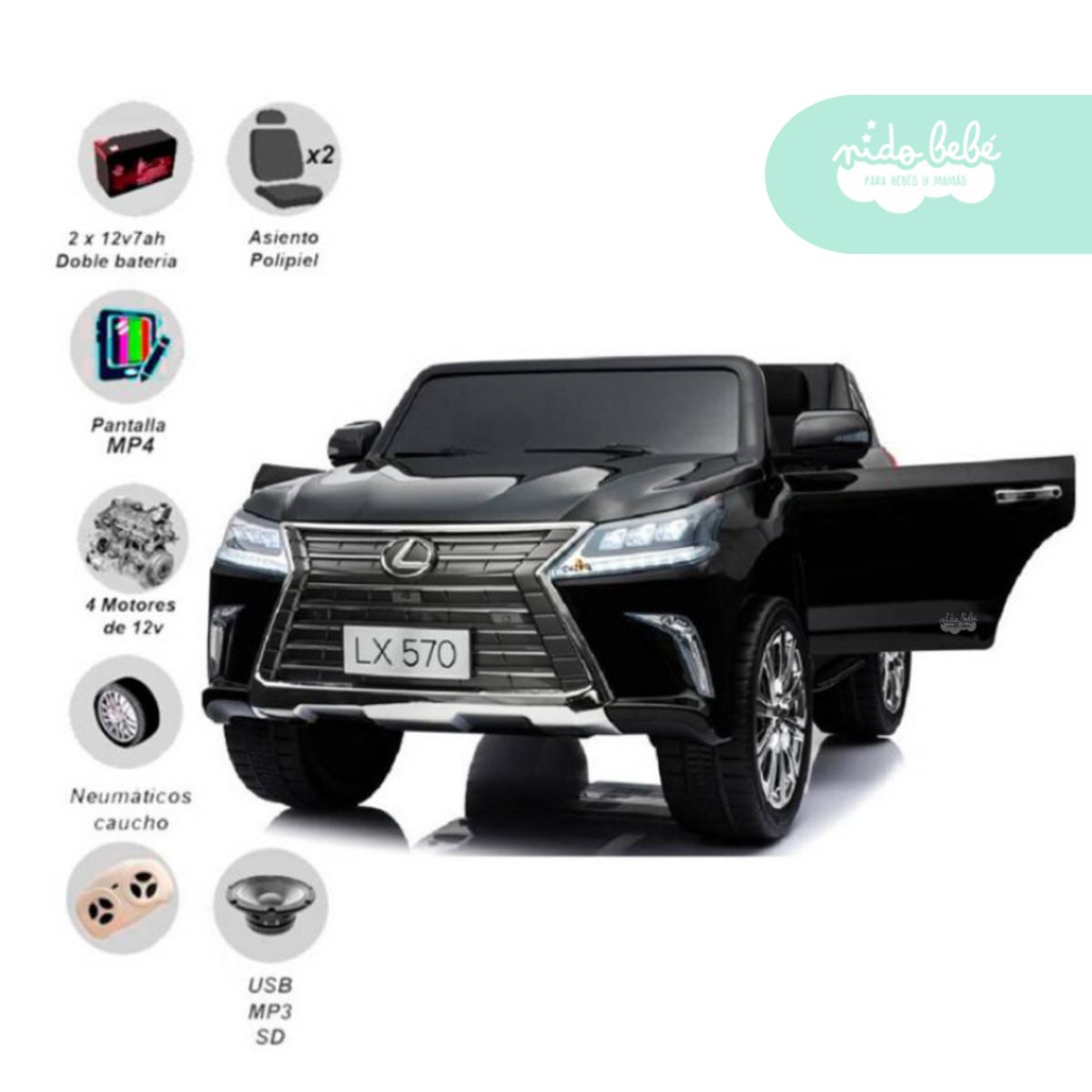 GENERICO - Carrito a Batería para niño Ford LEXUS LICENCED color Negro