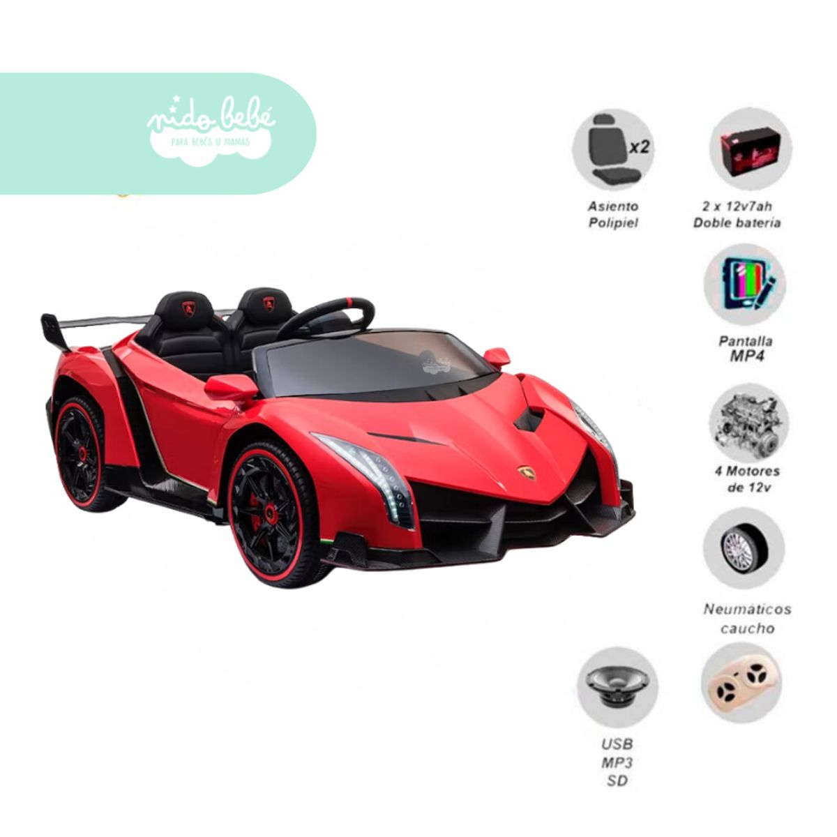 GENERICO - Carrito a Batería para niño Venon LAMBORGHINI color Rojo