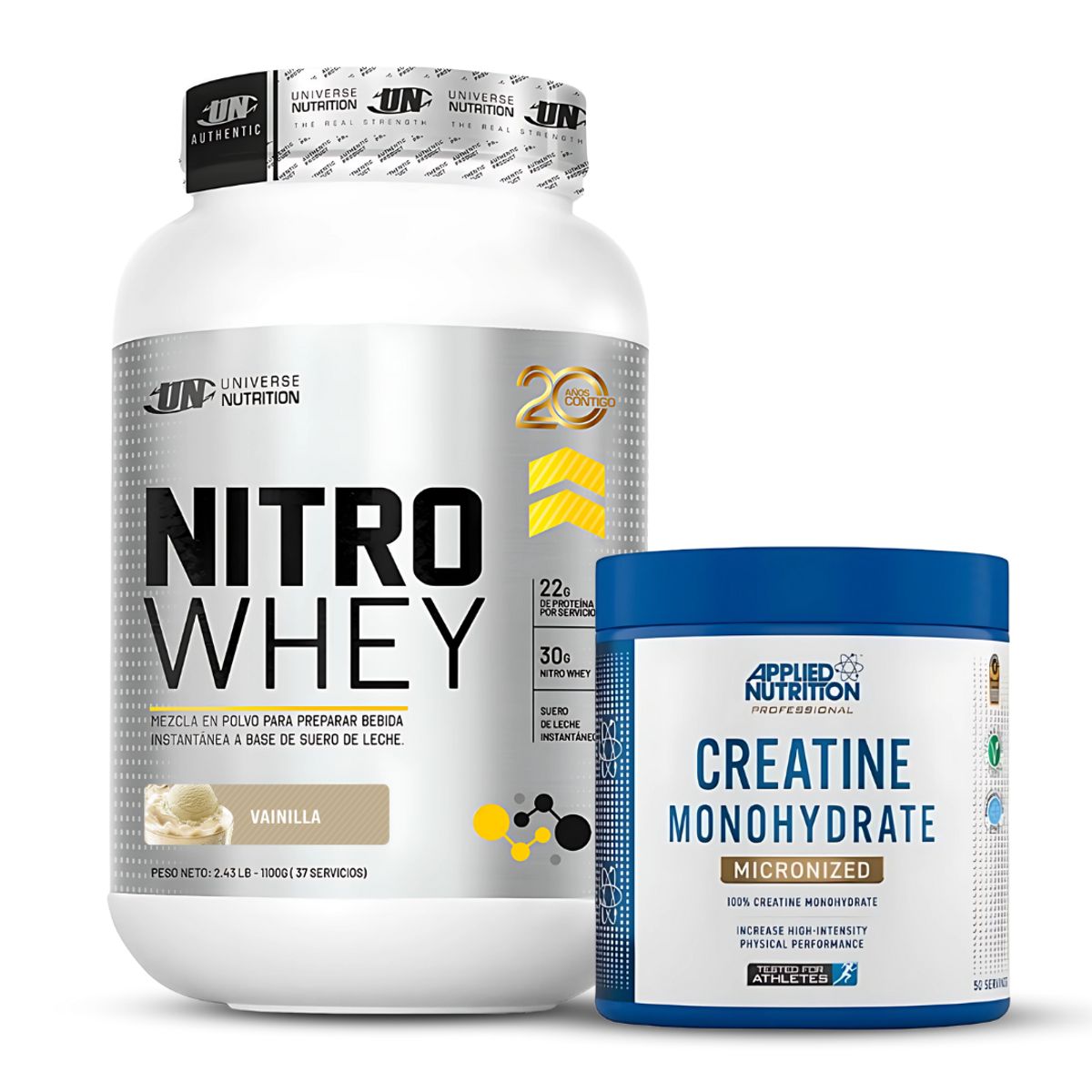UNIVERSE NUTRITION - Nitro Whey 1.1 Kg Sabor Vainilla + Creatina Applied Nutrition 250 Gr
