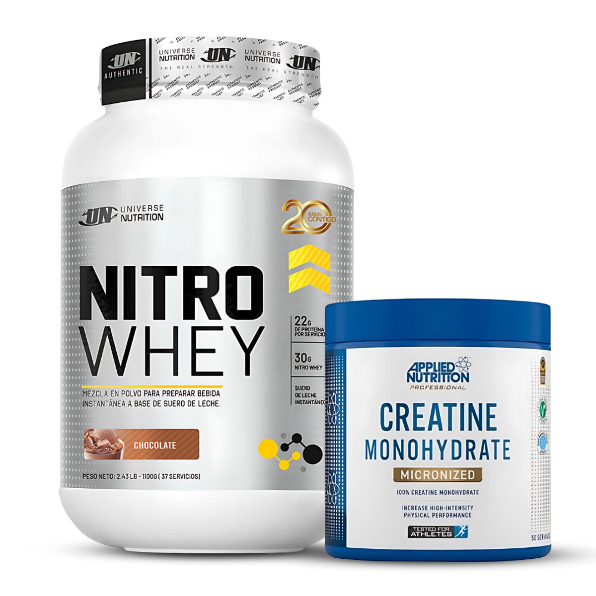 UNIVERSE NUTRITION - Nitro Whey 1.1 Kg Sabor Chocolate + Creatina Applied Nutrition 250 Gr