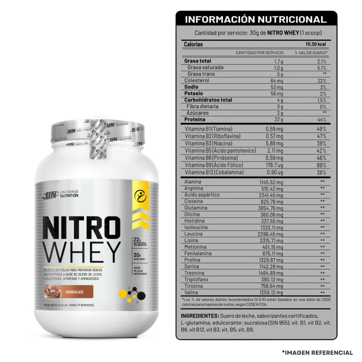 UNIVERSE NUTRITION - Nitro Whey 1.1 Kg Sabor Chocolate + Creatina Applied Nutrition 250 Gr