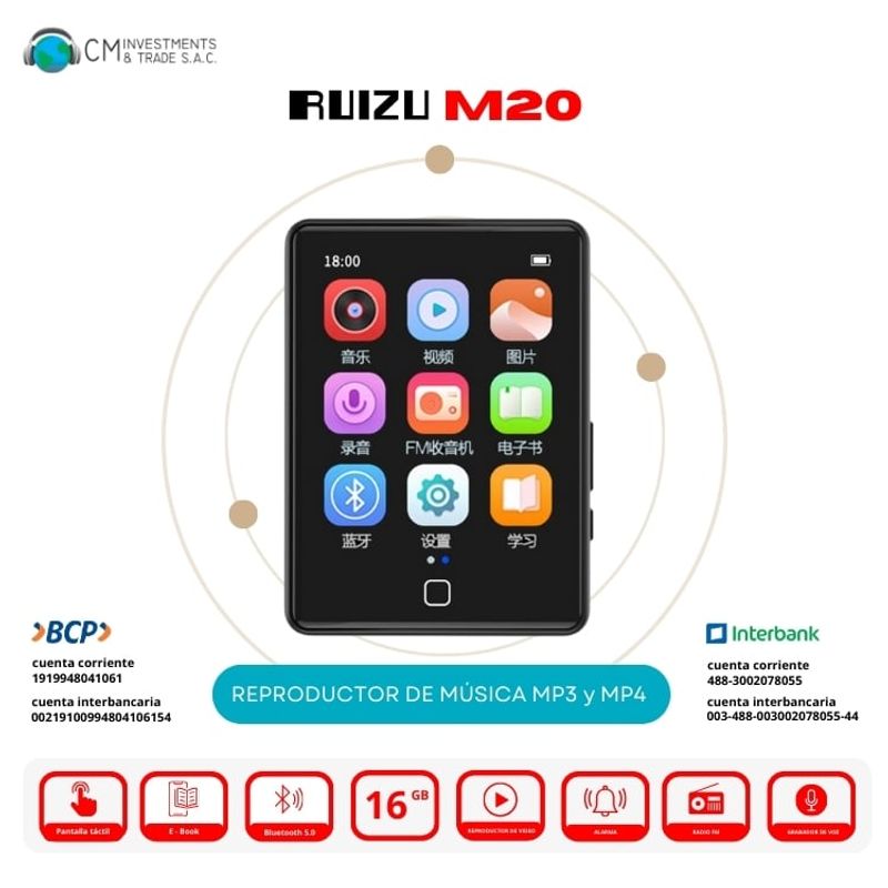 GENERICO - Reproductor MP3/MP4 RUIZU M20 16GB Radio FM Bluetooth 5.0
