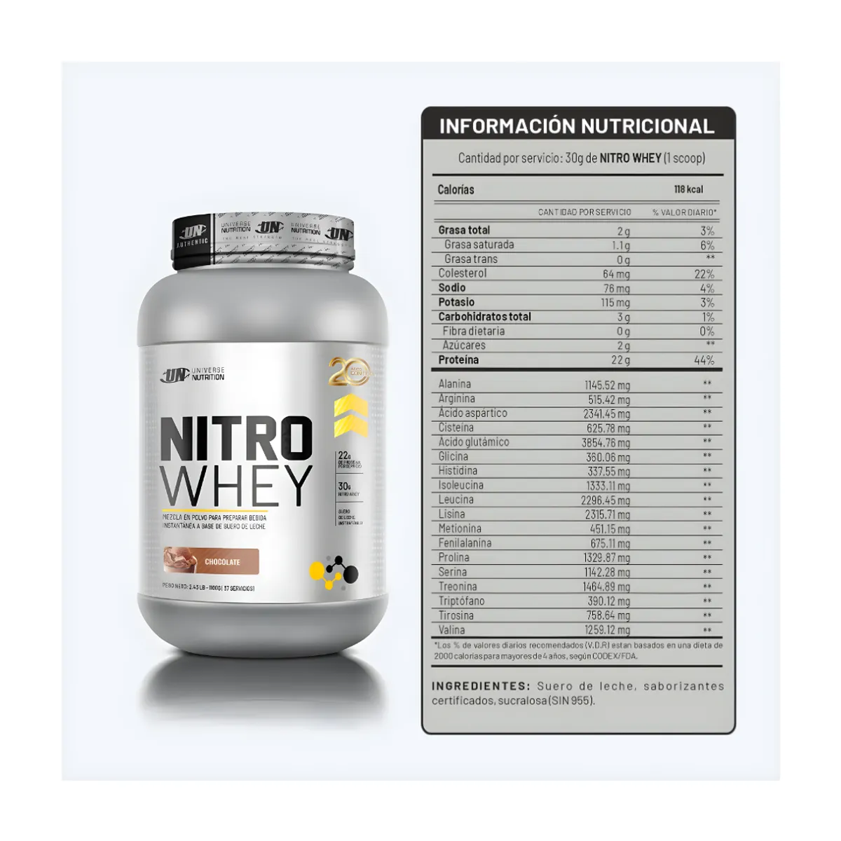 UNIVERSE NUTRITION - Nitro Whey 1.1 KG Proteina Whey - Chocolate + Shaker