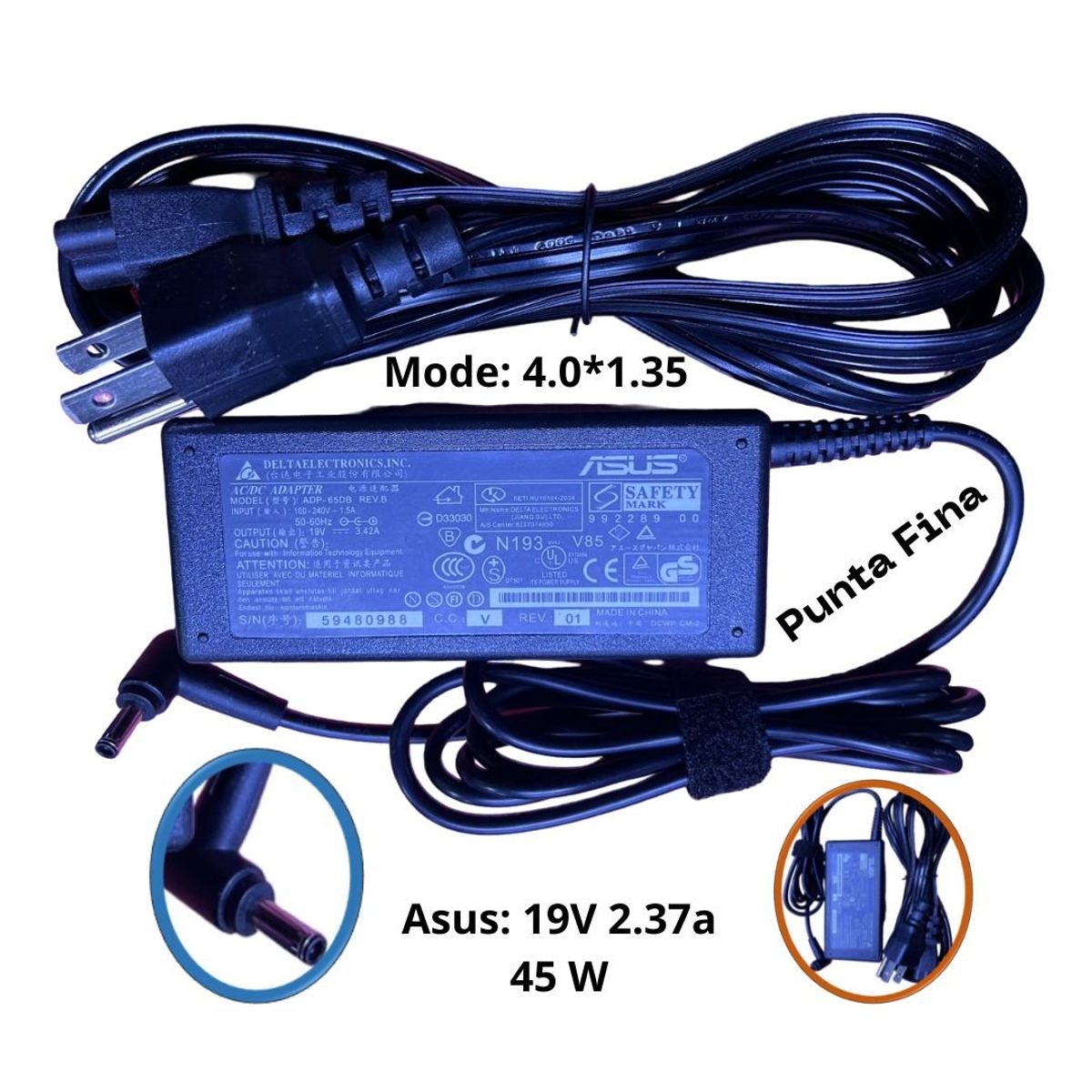 GENERICO - Cargador Compatible Para Laptop Asus 19V 2-37A