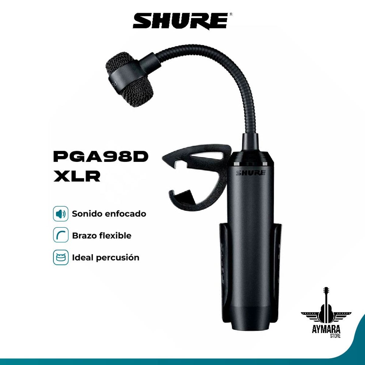 SHURE - Shure PGA98D-XLR Micrófono de Condensador para batería