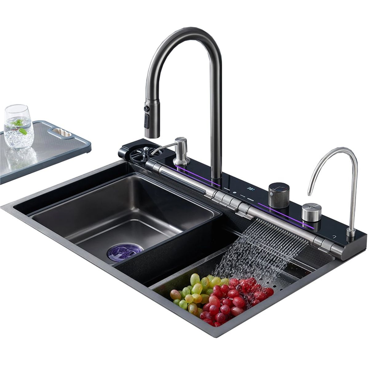 HIGRILL - Lavadero Multifuncional deluxe con 7 teclas y luz led acero inox 304