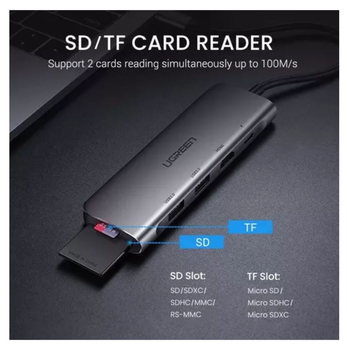 UGREEN - Adaptador Hub Ugreen 6 En 1 Usb 3.0 Hdmi 4k 30hz Lector Sd 100w -CM195