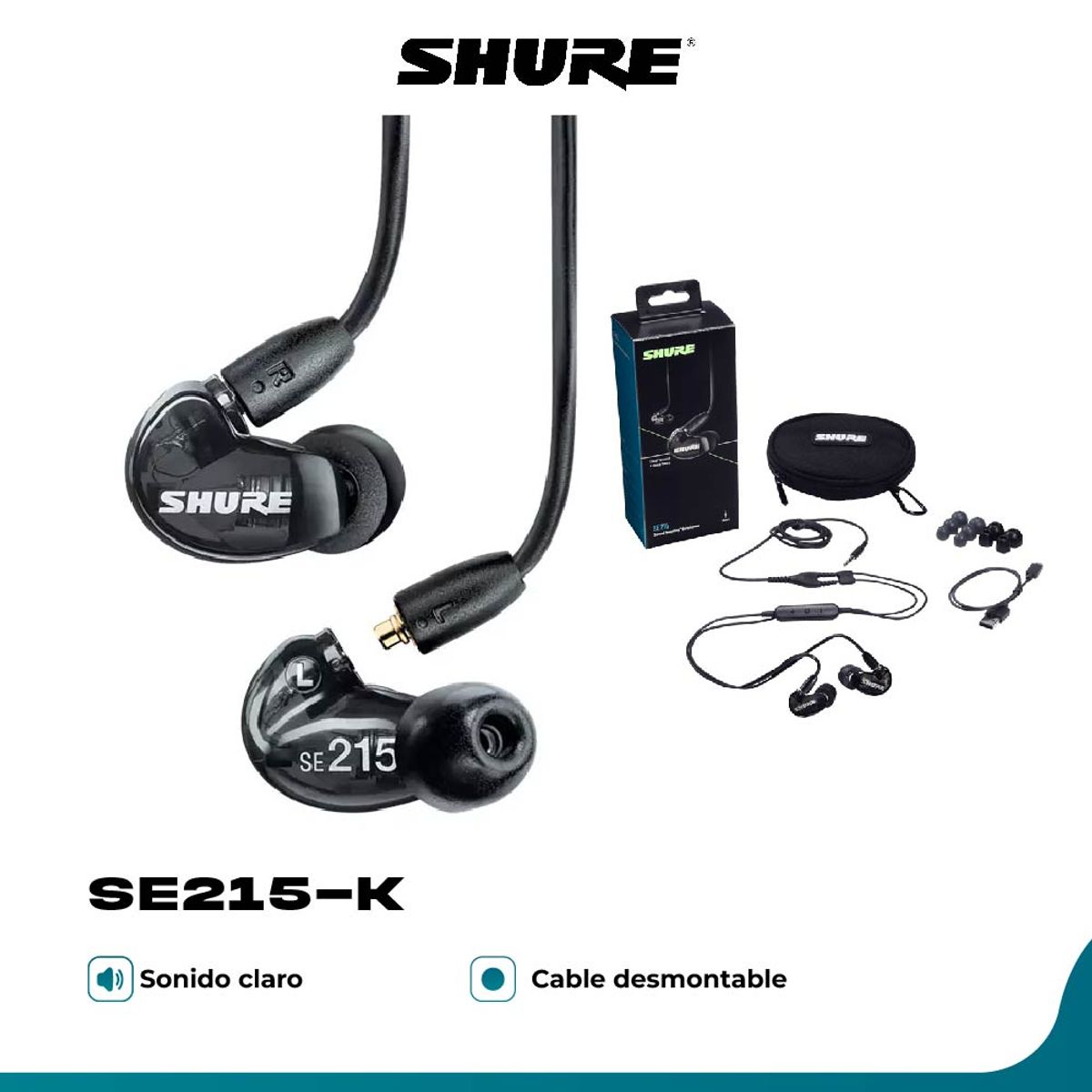SHURE - Shure SE215-K Audifonos In-Ear Profesionales
