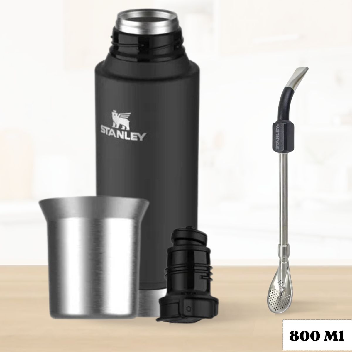 STANLEY - Termo de Bebida Mate System Stanley 800 Ml + Bombilla Negro