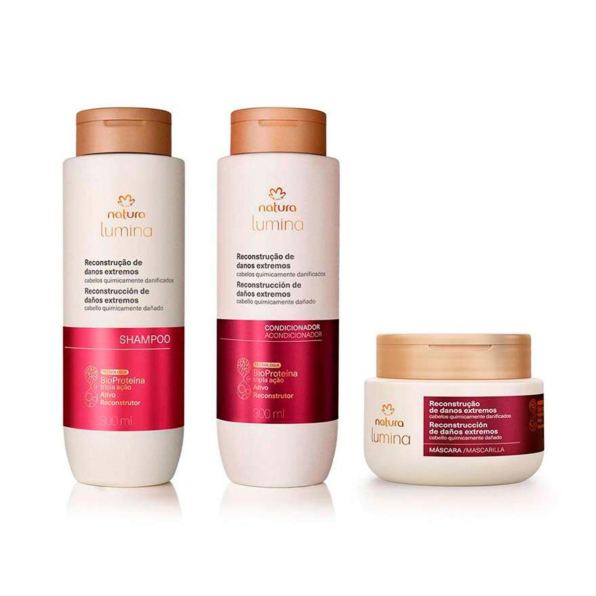 NATURA - KIT Lumina Reconstrucción Cabellos Dañados Shampoo con Acondicionador y Mascara