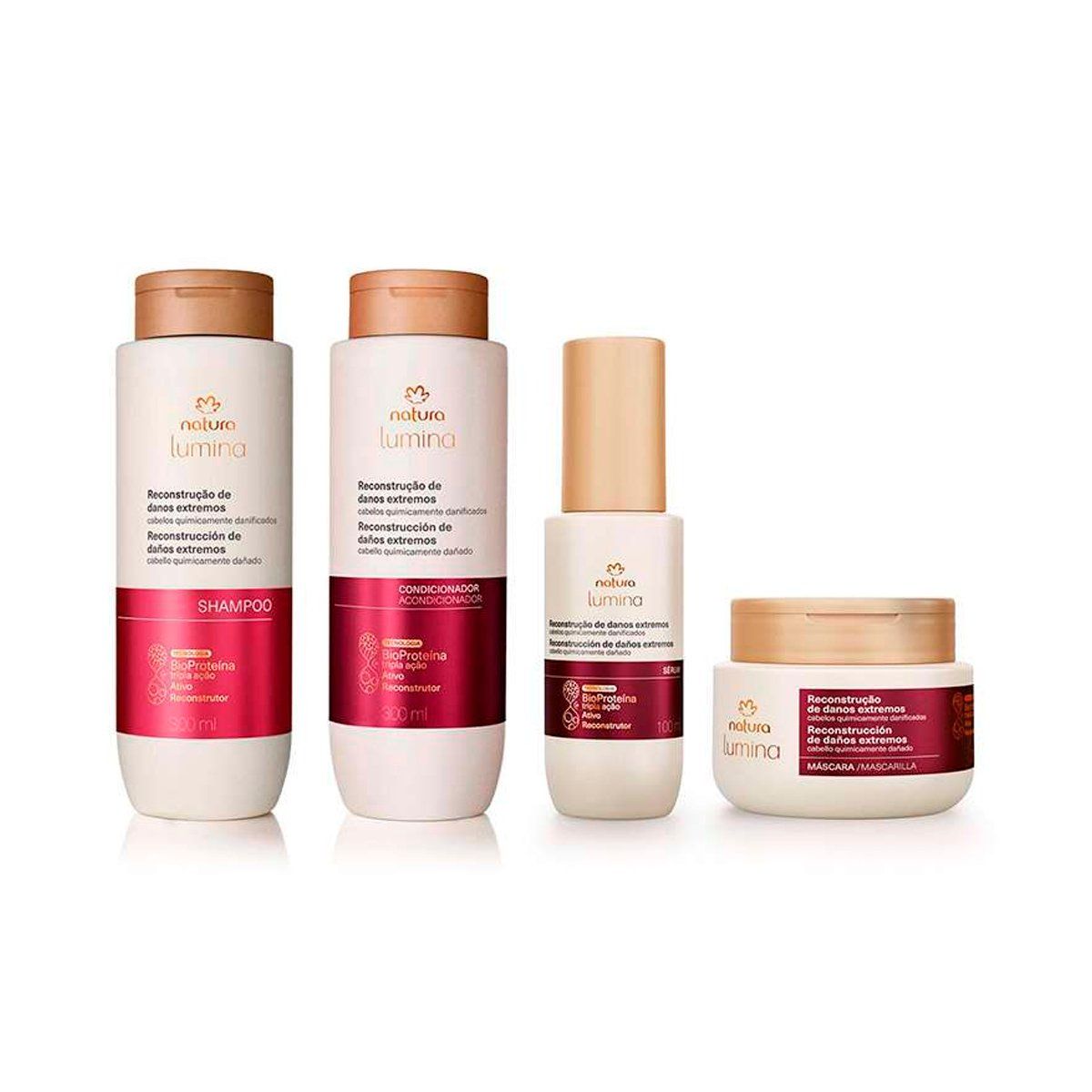 Natura - KIT Lumina Tratamiento Intenso Reconstrucción Cabellos Dañados 4 Productos