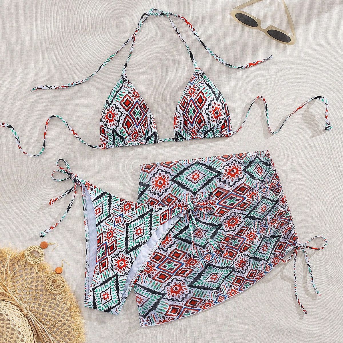 KAST PE - Bikini Flavia de 3 piezas con estampado geométrico - Talla M