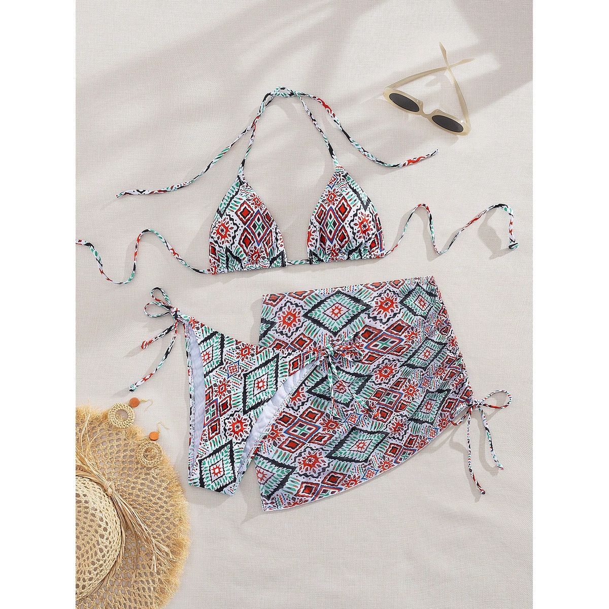 KAST PE - Bikini Flavia de 3 piezas con estampado geométrico - Talla M