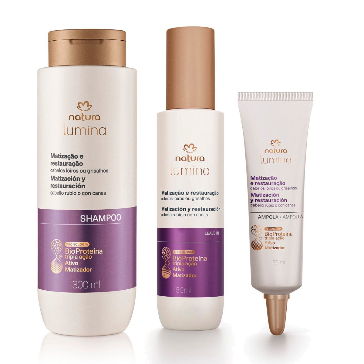 NATURA - Kit Lumina Rubios y Canas Shampoo con Fluido y Ampollas