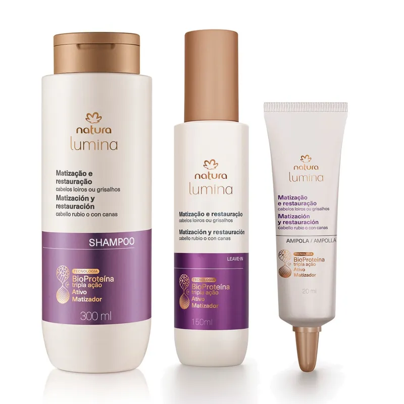 NATURA - Kit Lumina Rubios y Canas Shampoo con Fluido y Ampollas