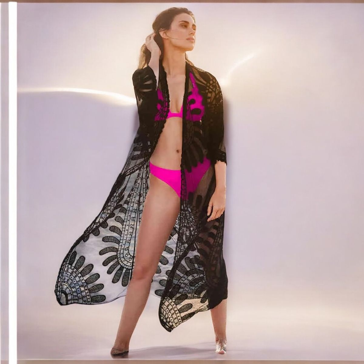 GENERICO - Kimono Abierta Tull Importado Color Negro