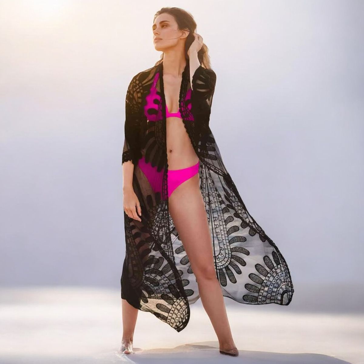 GENERICO - Kimono Abierta Tull Importado Color Negro