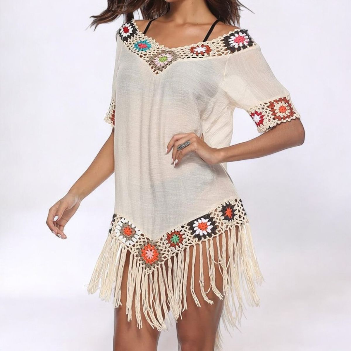 GENERICO - Kimono Gaza Acabados En Crochet Color Beige