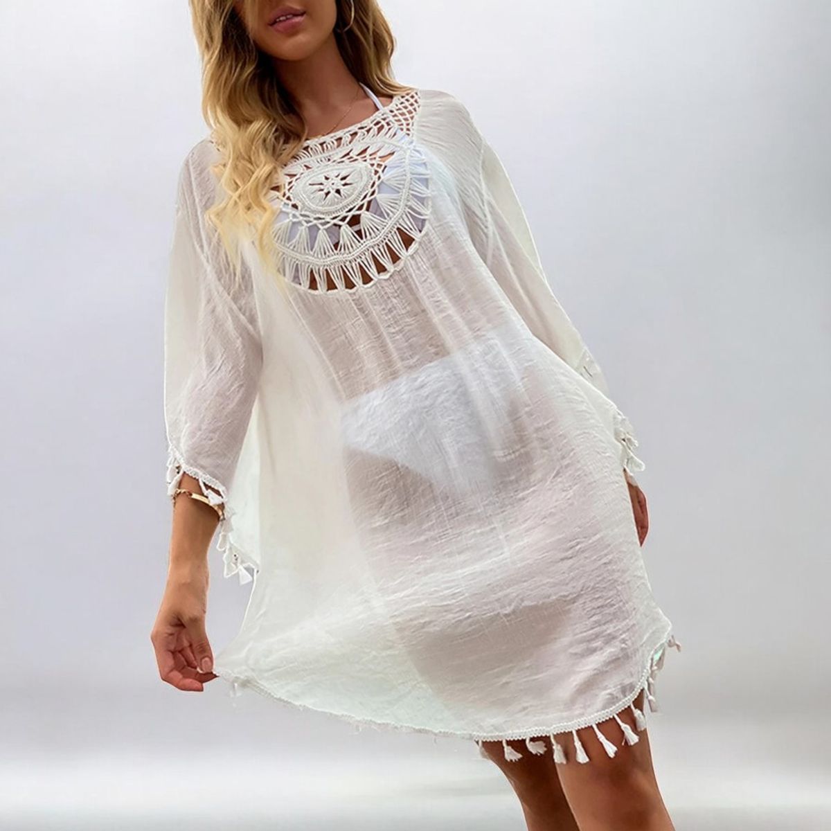 GENERICO - Kimono Gaza Importada Muercielago Color Blanco