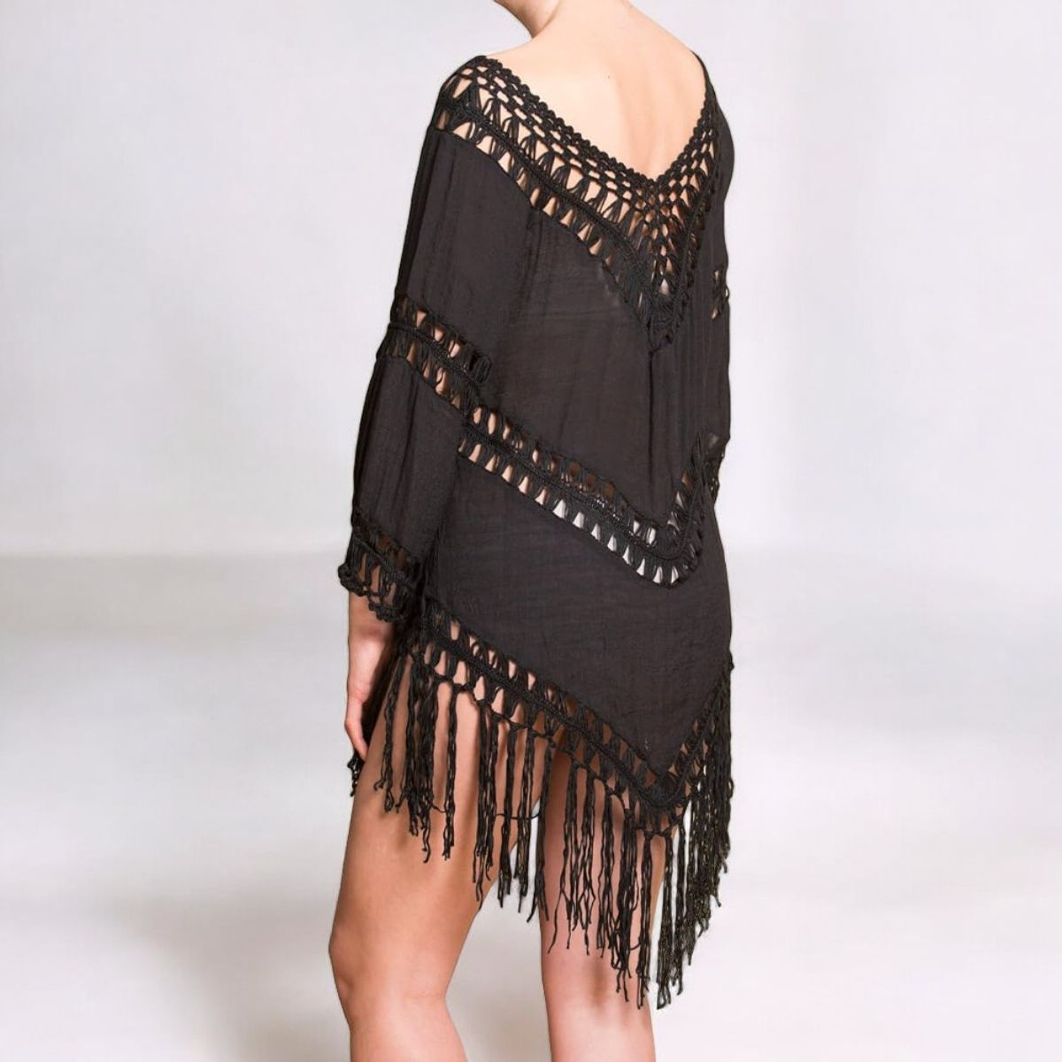 GENERICO - Kimono Gaza Importado Acabados En Crochet Color Negro