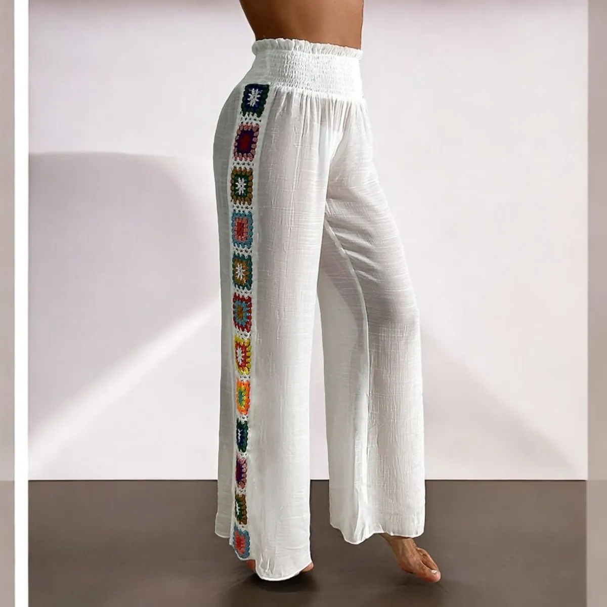 GENERICO - Kimono Mujer Gaza Parte Baja Crochet Color Blanco