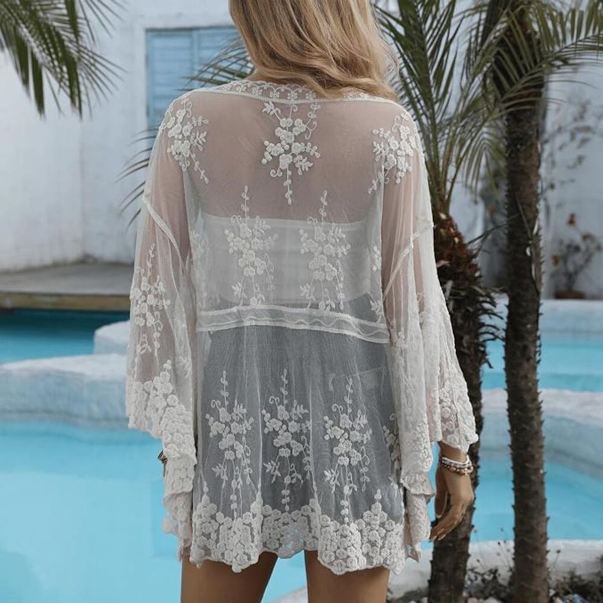 GENERICO - Kimono Tull Ala Muercielago Color Beige