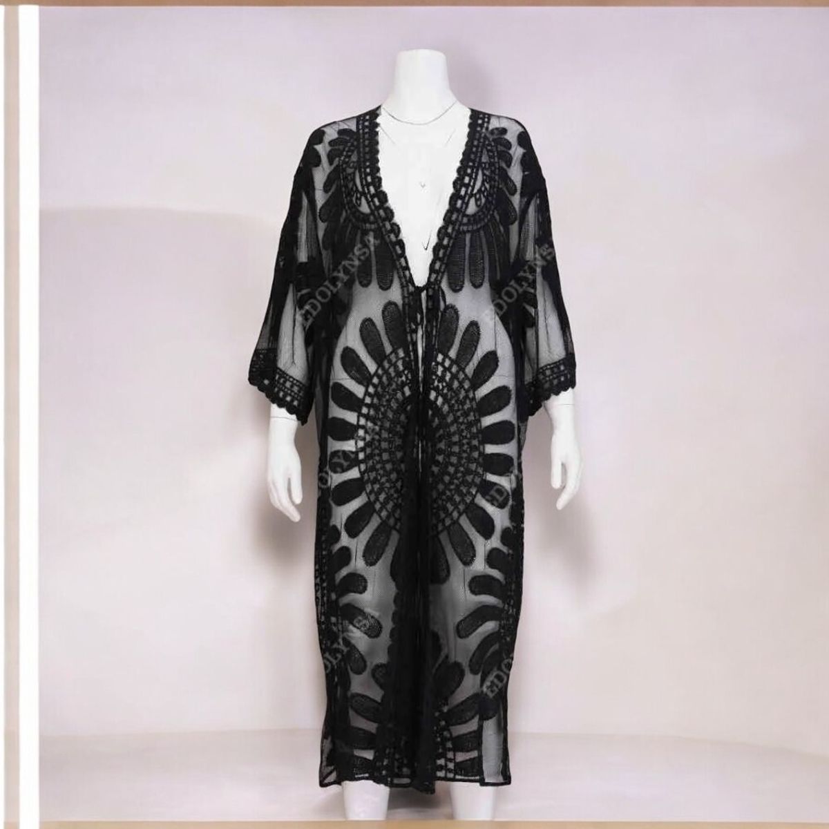 GENERICO - Kimono Tull Abierto Largo Importado Girasol Color Negro