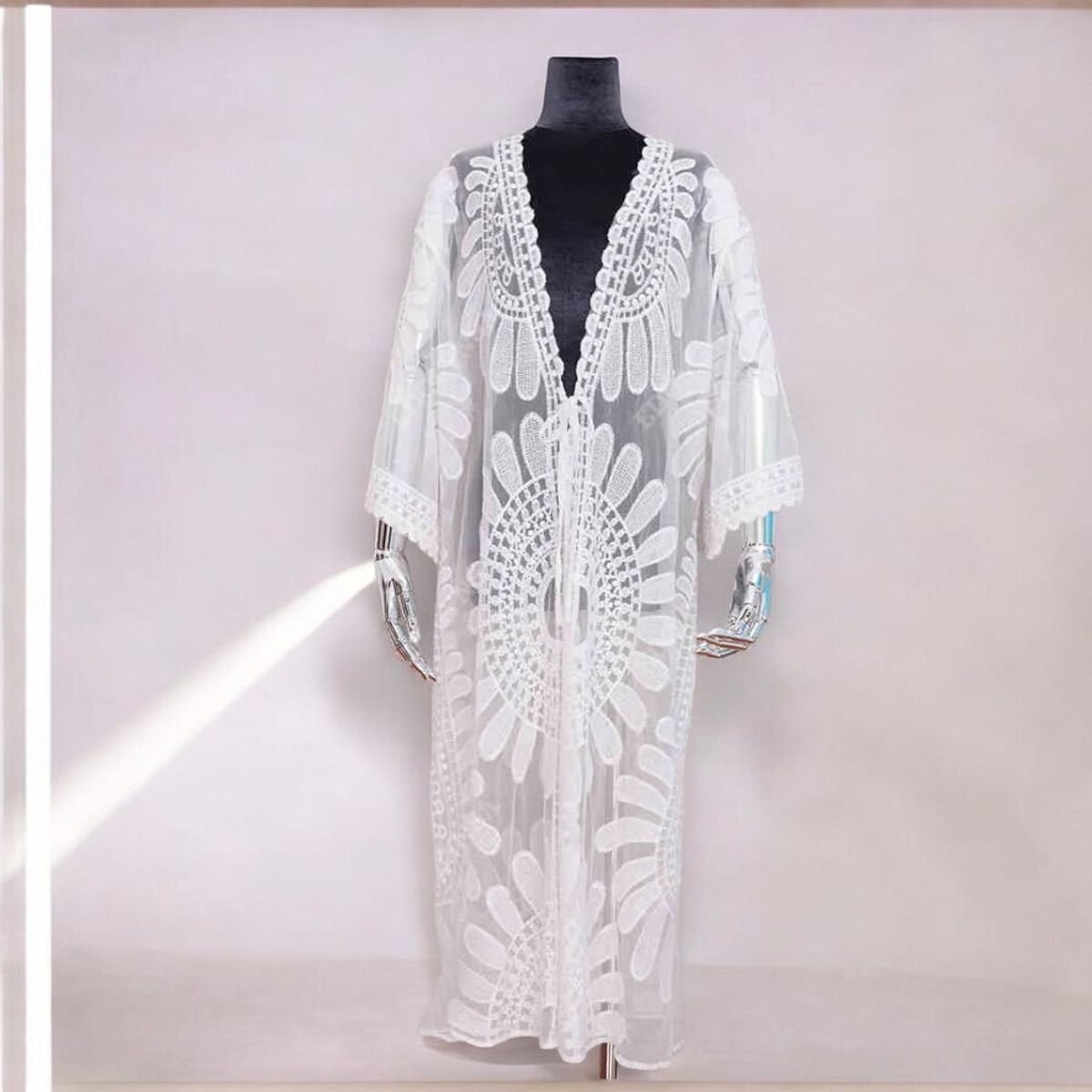 GENERICO - Kimono Tull Abierto Largo Importado Girasol Color Blanco