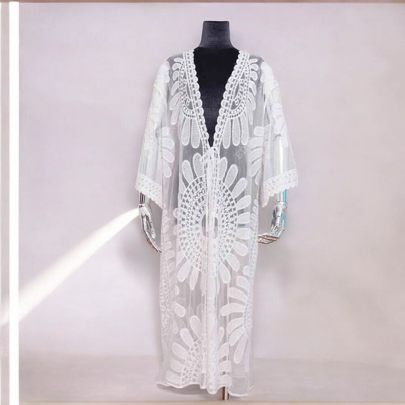 GENERICO - Kimono Tull Abierto Largo Importado Girasol Color Blanco