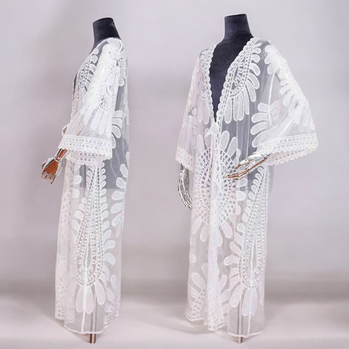 GENERICO - Kimono Tull Abierto Largo Importado Girasol Color Blanco