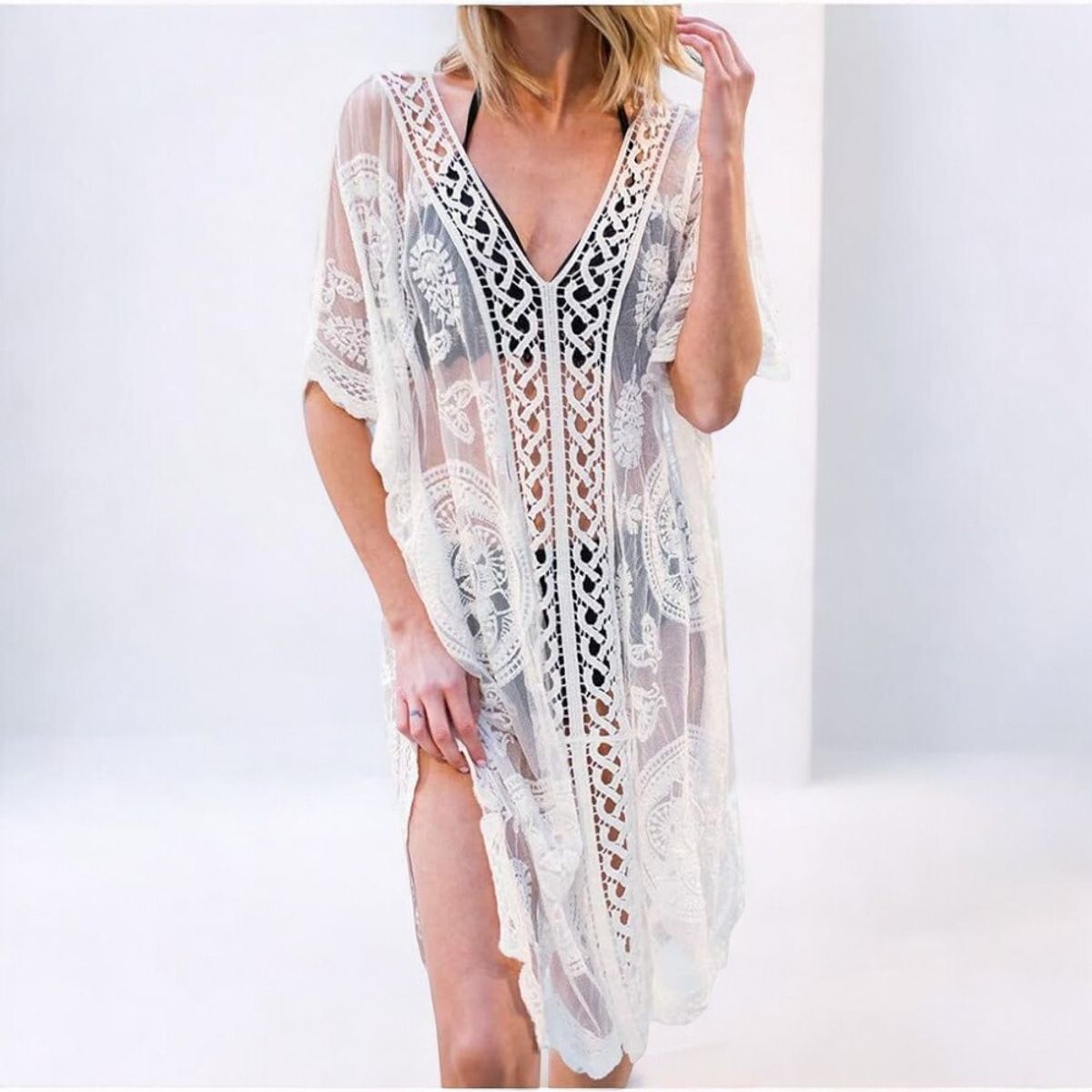 GENERICO - Kimono Tull Detalles Circulos Color Blanco