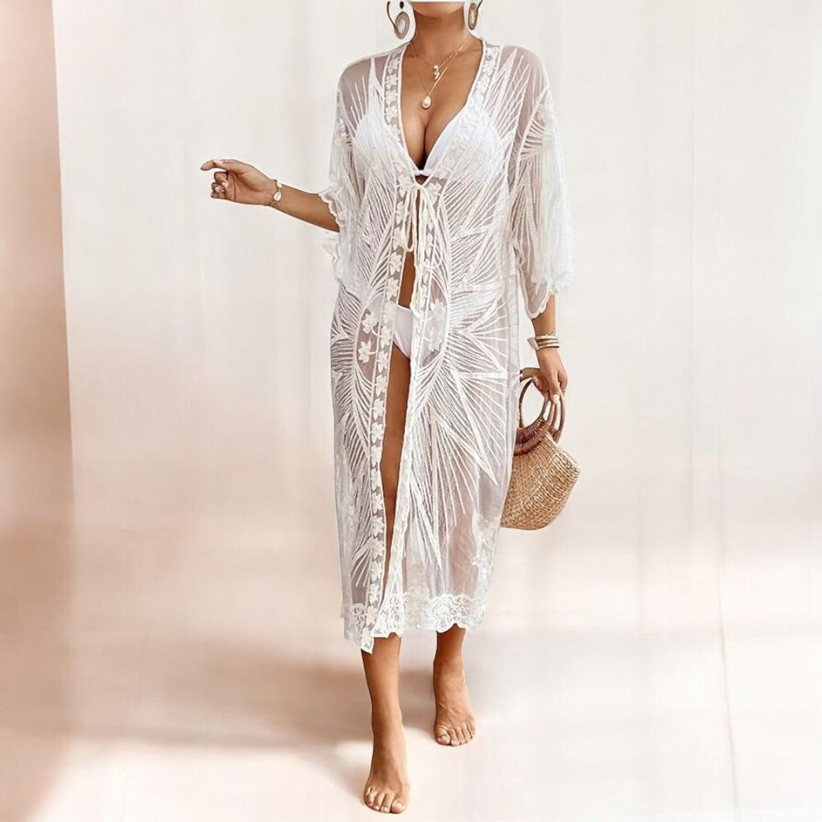 GENERICO - Kimono Tull Bosque Color Blanco