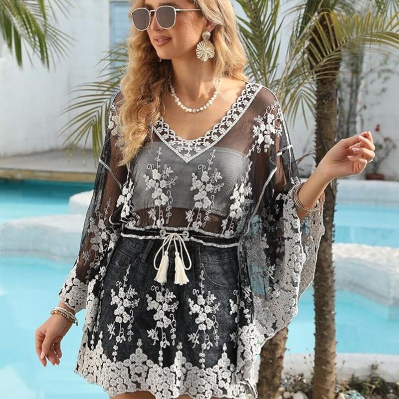 GENERICO - Kimono Tull Ala Muercielago Color Negro