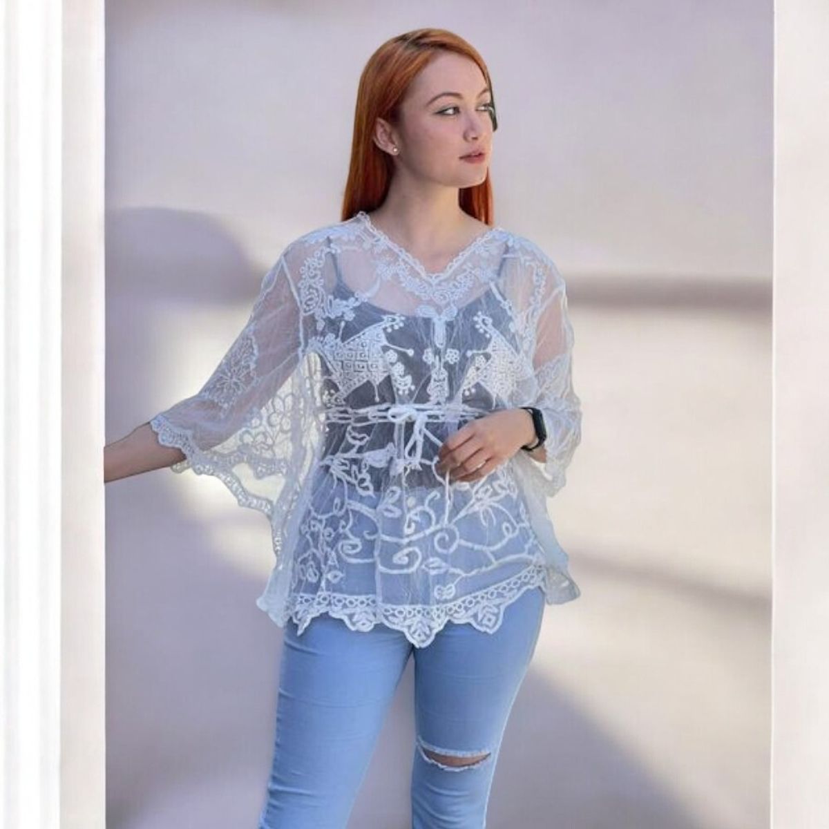 GENERICO - Kimono Tull Detalles Encaje Color Blanco