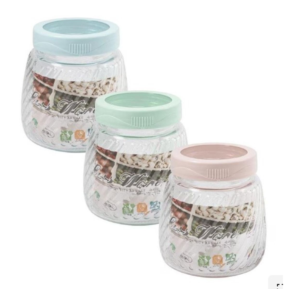 GENERICO - Set x 3 Frascos de Vidrio 1L con Tapas de colores