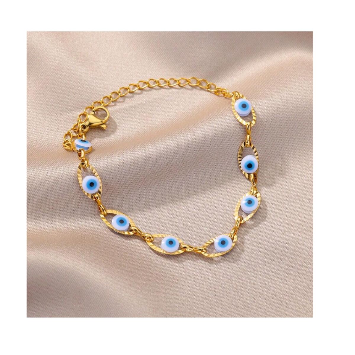 GENERICO - PULSERA DE OJITOS TURCOS ACERO INOXIDABLE