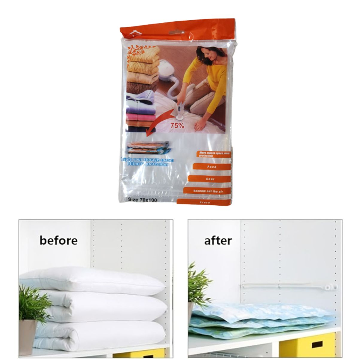 GENERICO - Pack x2 Bolsas de almacenamiento al vacío M (90 x 130 cm )