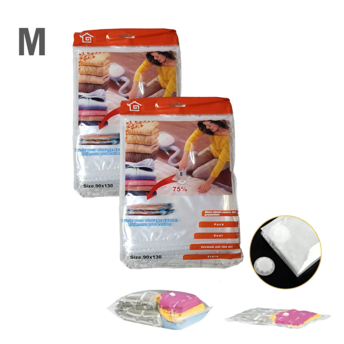 GENERICO - Pack x2 Bolsas de almacenamiento al vacío M (90 x 130 cm )