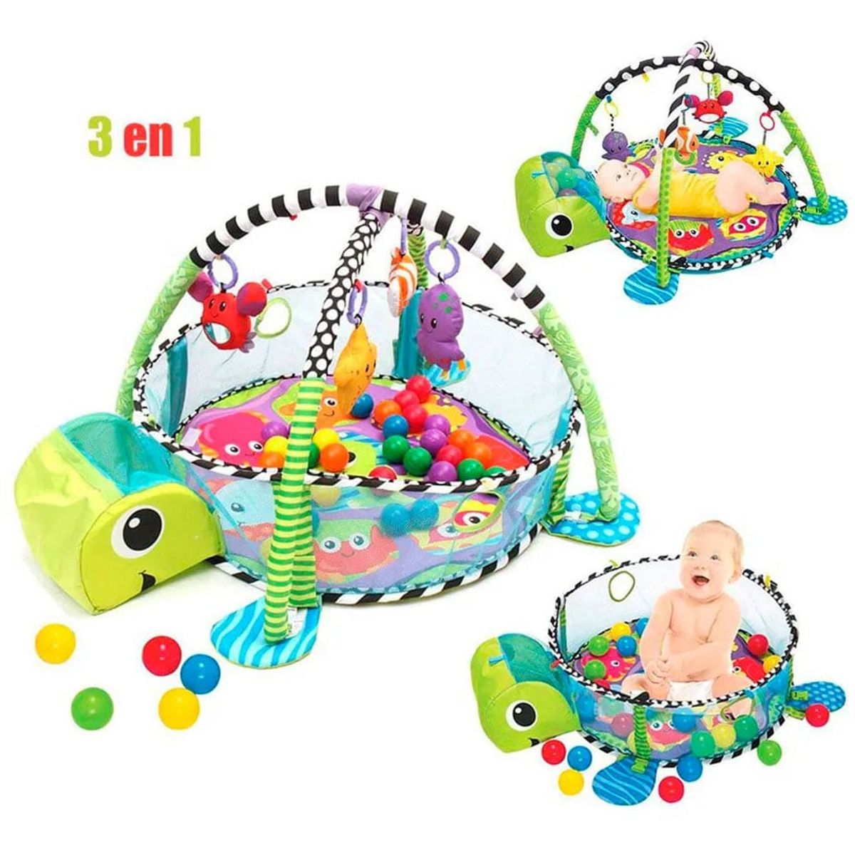 IDEAL - Gimnasio de Bebe Didáctico 3 en 1 con Pelotas Tortuga