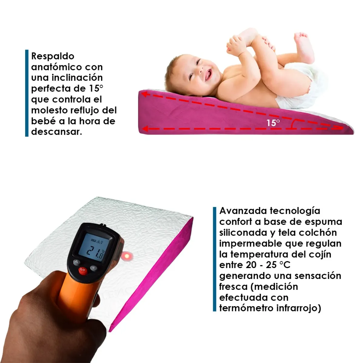 TERAFLEX - COJIN ANTIREFLUJO + ALMOHADA ANTICABEZA PLANA BEBÉ ROSADO  TERAFLEX