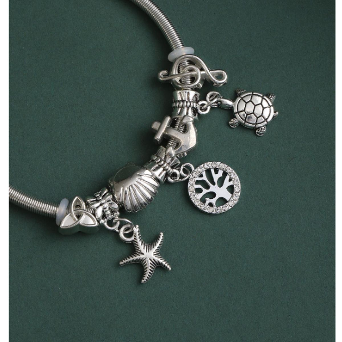 GENERICO - PULSERA TIPO PANDORA DE ACERO INOXIDABLE CON CHARMS MAR