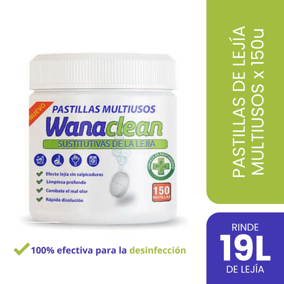 GENERICO - Lejía en pastillas WANACLEAN con cloro activo X 150U